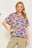 COLLAR NECK FLORAL PRINT BUTTON UP TOP - IVORY MULTI