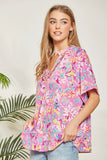 OVERSIZED CHIC FLORAL PRINT TOP - MAGENTA MULTI