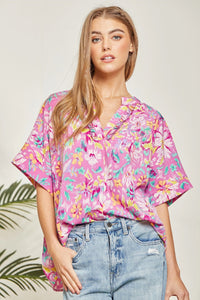 OVERSIZED CHIC FLORAL PRINT TOP - MAGENTA MULTI