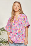 OVERSIZED CHIC FLORAL PRINT TOP - MAGENTA MULTI