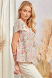 SQUARE NECKLINE DOLMAN SLEEVES FLORAL PRINT TOP - MULTI COLOR