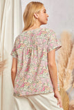 SQUARE NECKLINE DOLMAN SLEEVES FLORAL PRINT TOP - MULTI COLOR