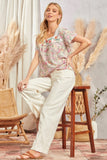 SQUARE NECKLINE DOLMAN SLEEVES FLORAL PRINT TOP - MULTI COLOR