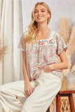 SQUARE NECKLINE DOLMAN SLEEVES FLORAL PRINT TOP - MULTI COLOR