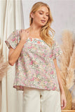 SQUARE NECKLINE DOLMAN SLEEVES FLORAL PRINT TOP - MULTI COLOR