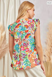 BABYDOLL FLORAL PRINTED EMBROIDERY BLOUSE TOP - MULTI COLOR