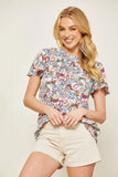 FLUTTER SLEEVE PRINTED TOP - IVORY MULTI