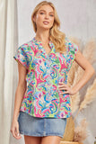 FLORAL PRINT DOLMAN SLEEVE CHINA COLLAR TOP - MULTI COLOR