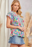 FLORAL PRINT DOLMAN SLEEVE CHINA COLLAR TOP - MULTI COLOR