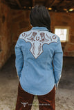DENIM STRETCH LONG SLEEVE W CONTRAST WESTERN EMBROIDERED YOKES
