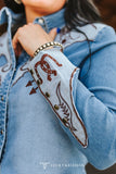 DENIM STRETCH LONG SLEEVE W CONTRAST WESTERN EMBROIDERED YOKES