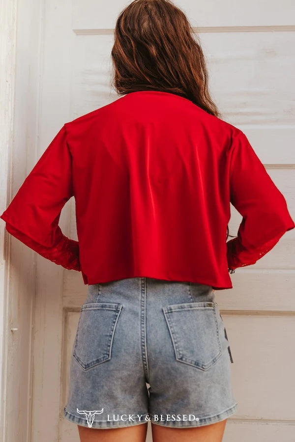 RED RELAXED FIT SHIRT WITH RED LACE SLEEVES