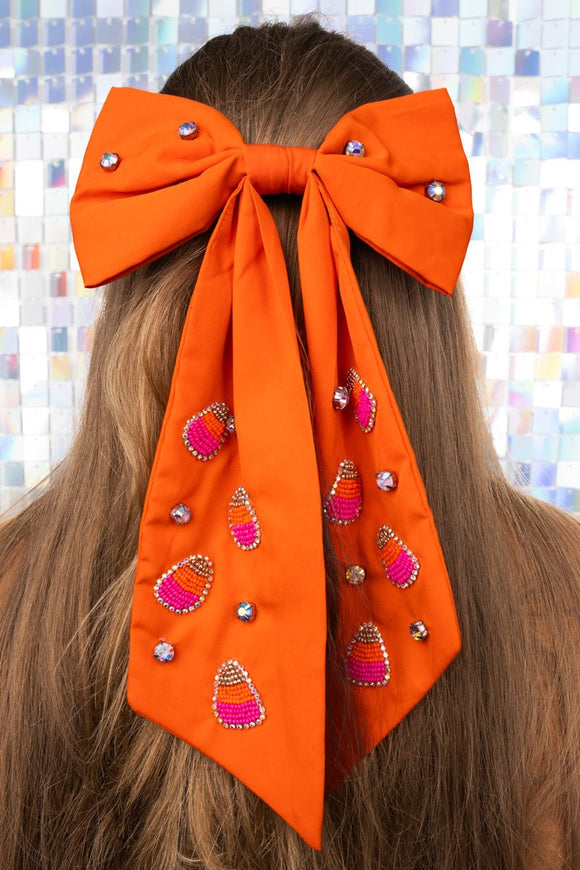 Halloween Theme Candy Corn Bow Barrette Hair Clip - Orange