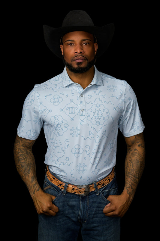 FERRELL MEN'S THE MICRO CARSON PEARL SNAP POLO - LIGHT BLUE