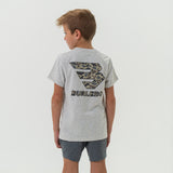 BURLEBO YOUTH SHORT SLEEVE TEE - FLYING B CLASSIC DEER CAMO LOGO - ASH GREY