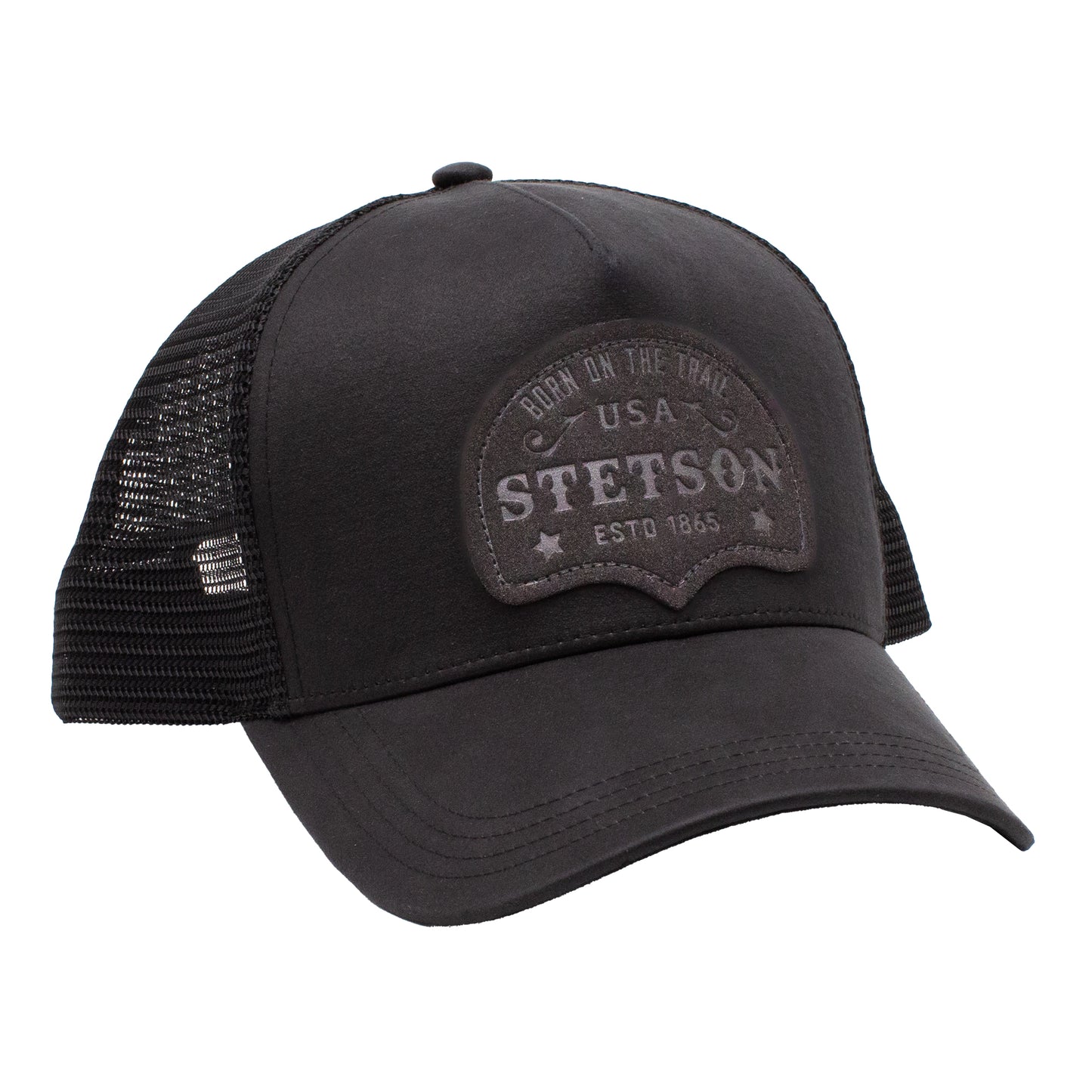 STETSON BORN ON THE TRAIL BLACK TRUCKER HAT