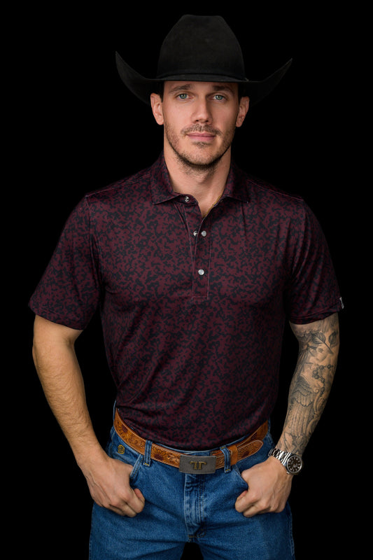 FERRELL MEN'S THE GRANT CAMO PEARL SNAP POLO - MAROON