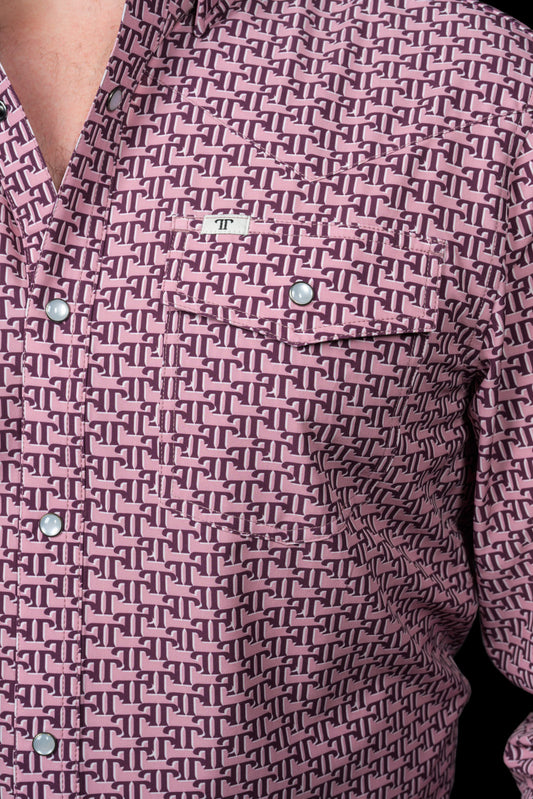 FERRELL MEN'S THE CLARK LONG SLEEVE PEARL SNAP - MAROON