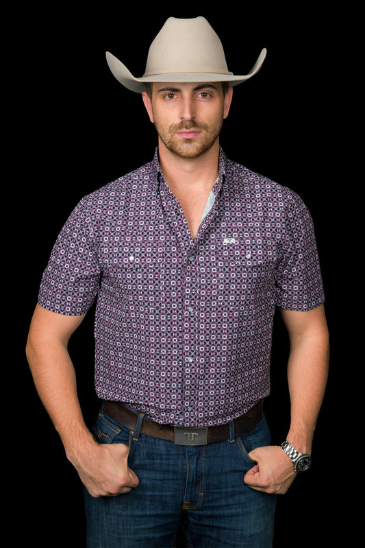 FERRELL MEN'S THE EMERSON SHORT SLEEVE PEARL SNAP - MAROON