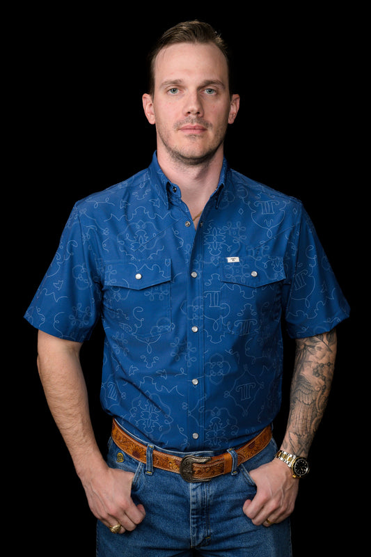 FERRELL MEN'S CARSON SHORT SLEEVE PEARL SNAP SHIRT - BLUE