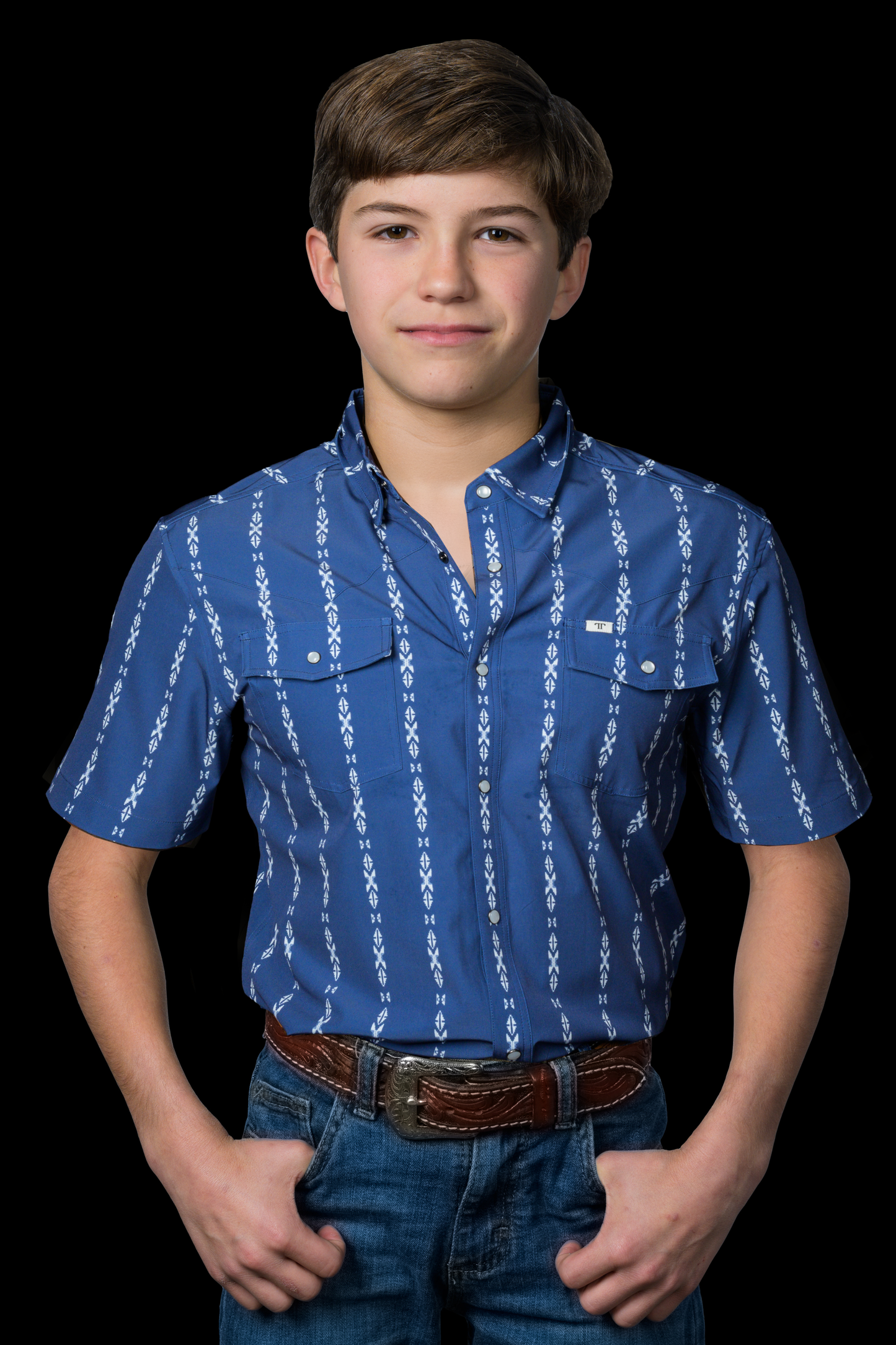 FERRELL KID'S MAVERICK IN BLUE - SHORT SLEEVE SNAP