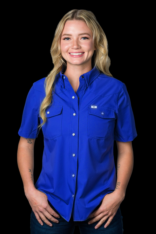 FERRELL WOMEN'S CORE COBALT BLUE SHORT SLEEVE SNAP SHIRT