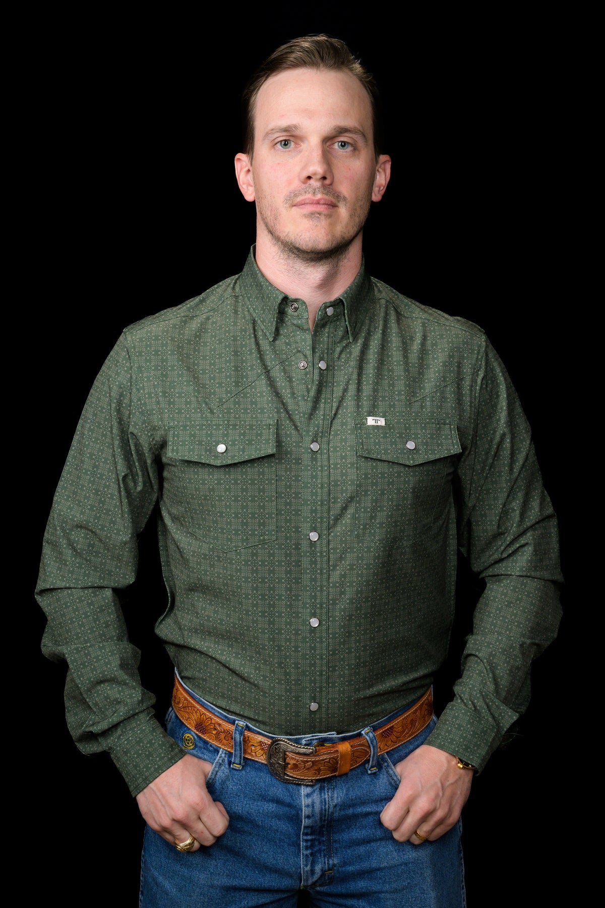 FERRELL MEN'S THE COLLIN IN GREEN - LONG SLEEVE SNAP SHIRT