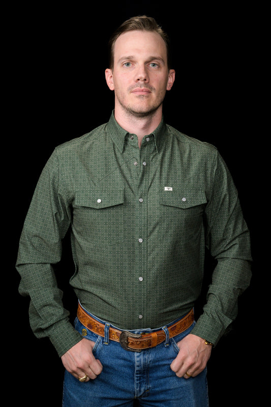 FERRELL MEN'S THE COLLIN IN GREEN - LONG SLEEVE SNAP SHIRT