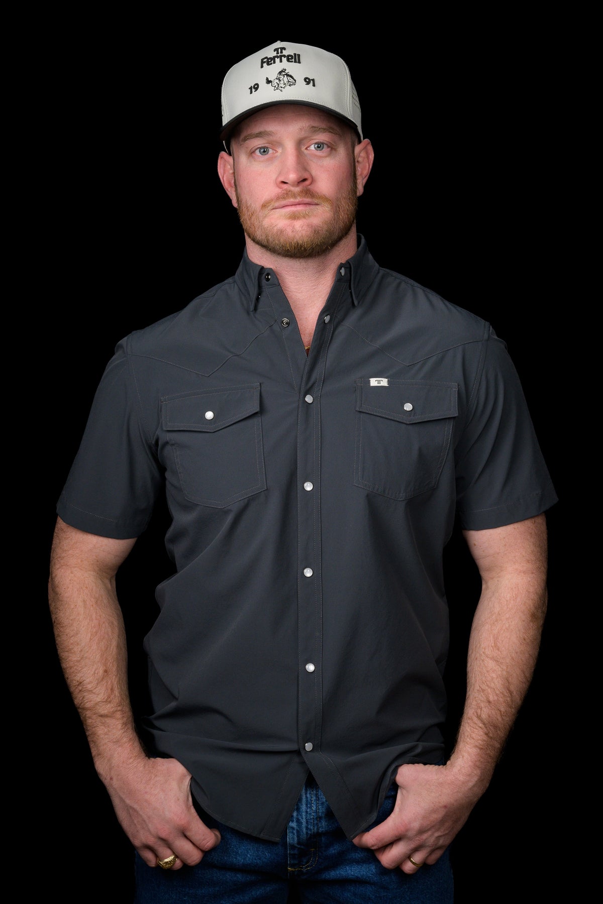FERRELL MEN'S CORE GREY SHORT SLEEVE SNAP SHIRT