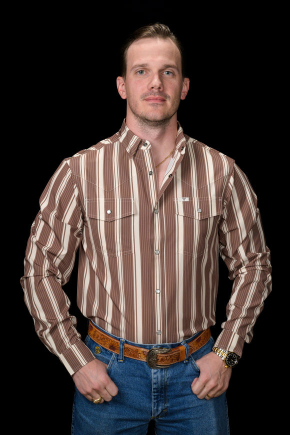 FERRELL MEN'S THE ATLAS IN BROWN - LONG SLEEVE SNAP SHIRT