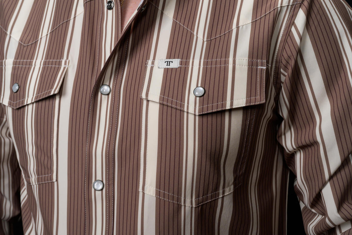 FERRELL MEN'S THE ATLAS IN BROWN - LONG SLEEVE SNAP SHIRT