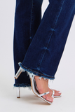 JUDY BLUE MID RISE STRAIGHT LEG WITH FREY HEM JEANS - DARK STONE