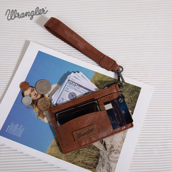 Wrangler Solid Color Key Chain Wristlet Card Wallet - Brown