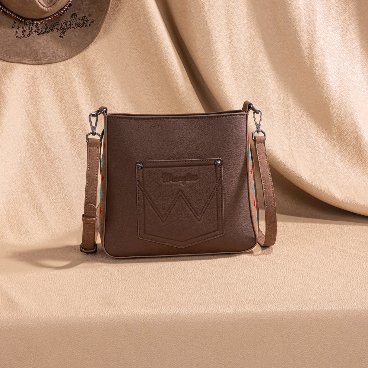WRANGLER AZTEC EMBROIDERED CROSSBODY BAG - BROWN