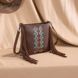 WRANGLER AZTEC EMBROIDERED CROSSBODY BAG - BROWN