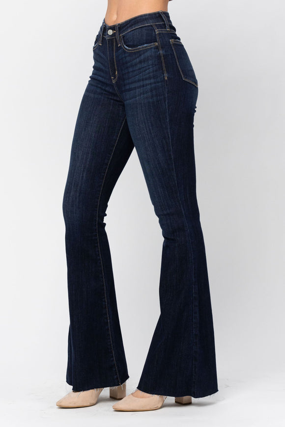 JUDY BLUE HIGH WAIST RAW HEM TALL FLARES JEANS