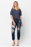 JUDY BLUE MID RISE CROP LEG STRAIGHT JEAN - DARK STONE