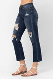 JUDY BLUE MID RISE CROP LEG STRAIGHT JEAN - DARK STONE