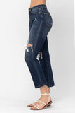 JUDY BLUE MID RISE CROP LEG STRAIGHT JEAN - DARK STONE
