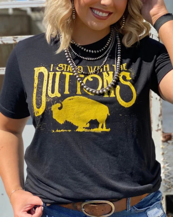 I STAND WITH THE DUTTONS TEE WITH YELLOW INK