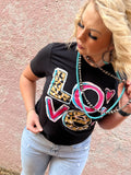 LEOPARD STACKED LOVE TEE - SOLID BLACK