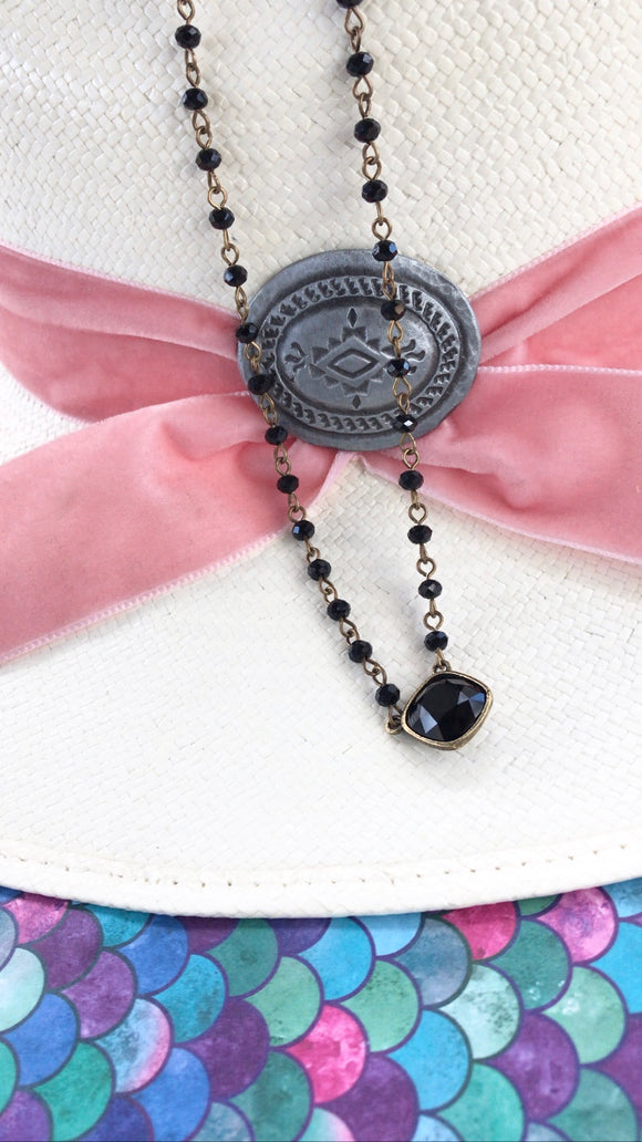 PINK PANCHE 12MM BLACK CRYSTAL BEADED NECKLACE - 68BBL