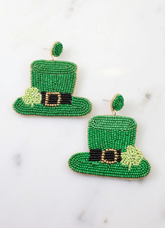 Luck o the Irish Beaded Hat Earring GREEN