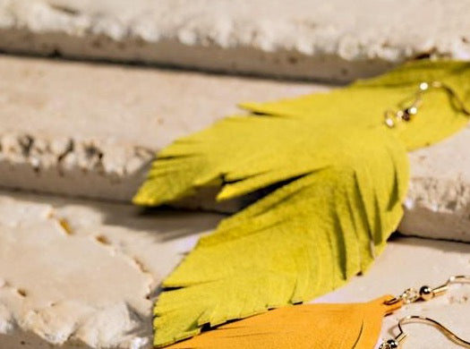 Genuine Leather Leaf Earrings - Canary