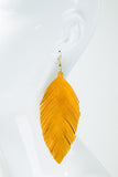 Genuine Leather Leaf Earrings - Mustard