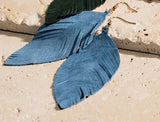 Genuine Leather Leaf Earrings - DENIM