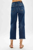 JUDY BLUE HIGH WAIST MEDIUM DESTROYED POCKET WIDE LEG - DARK STONE