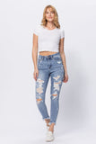 JUDY BLUE HIGH RISE DESTROYED SHARK HEM SKINNY