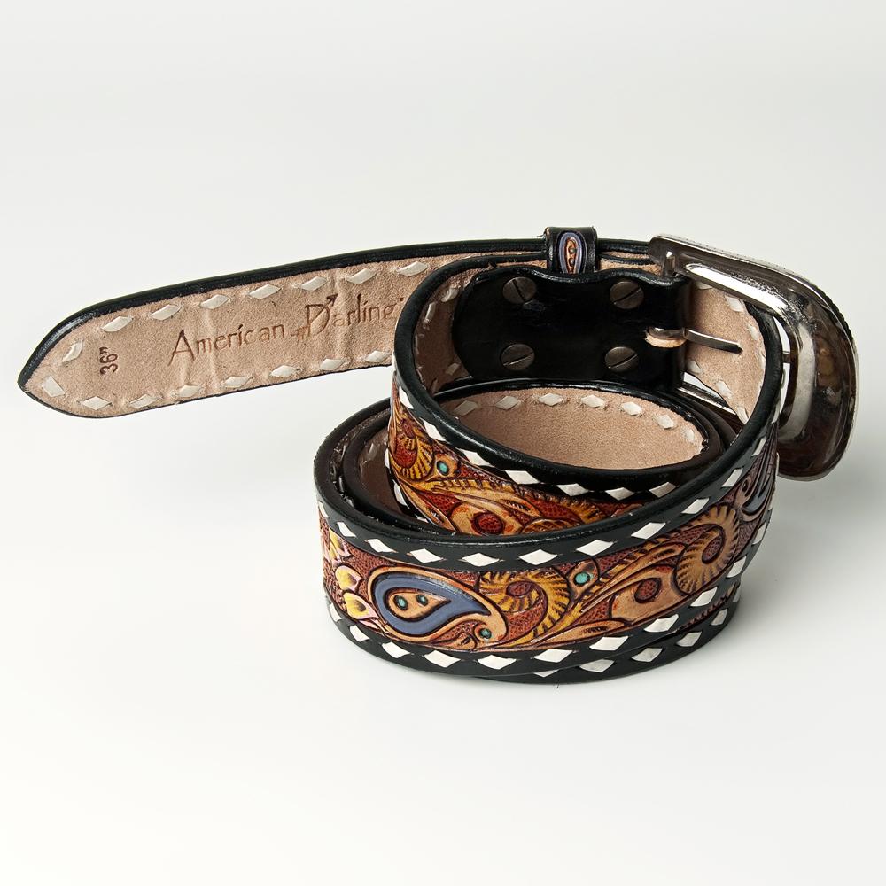 NEW AMERICAN DARLING women\'s rose leather belts in brown Red Rose Tooled Belt – TGC Brands main image 3