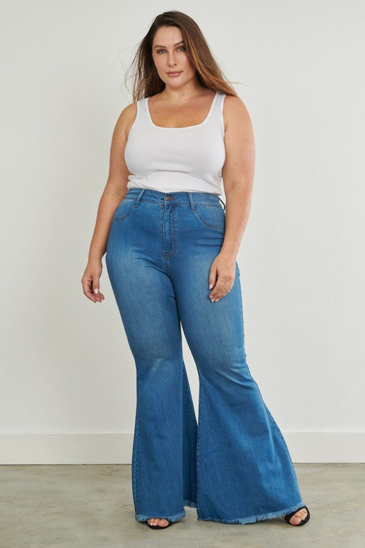 PLUS SIZE SPRUNG ON YOU FLARE JEANS - MEDIUM STONE